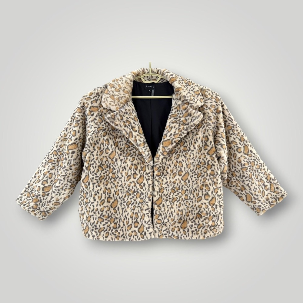 1.STATE Leopard Faux Fur Coat Womens 3X Plush Animal Print Jacket NWT